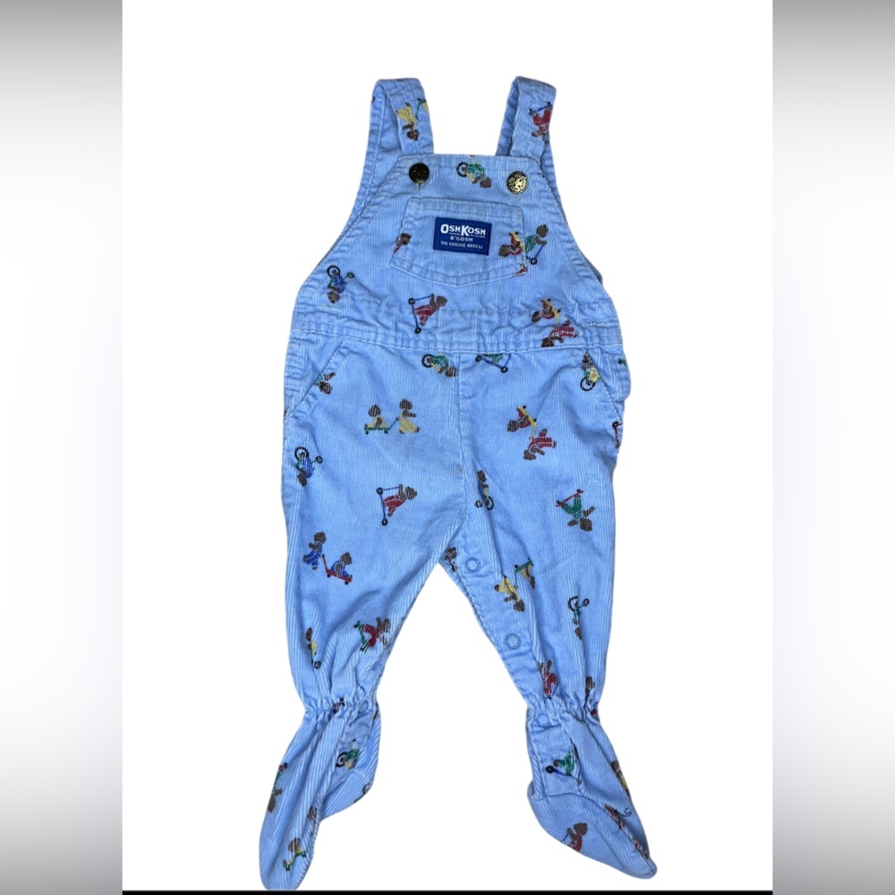 Rare vintage OshKosh B'gosh Light Blue Kids Footie with Fun bear Print size 3-6M